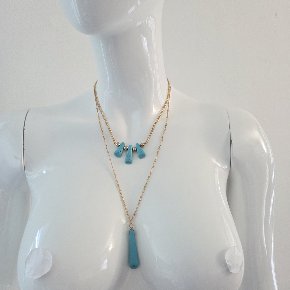 Paparazzi Boho Gold Layered Necklace with Turquoise Accents - Picture 2 of 10